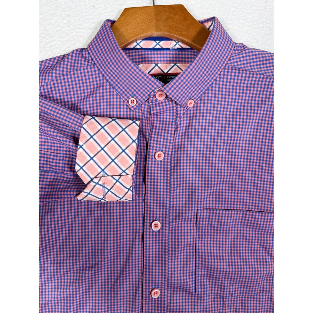 Johnston & Murphy XC4 Extreme Comfort Shirt Mens M Pink Blue Gingham Stretch